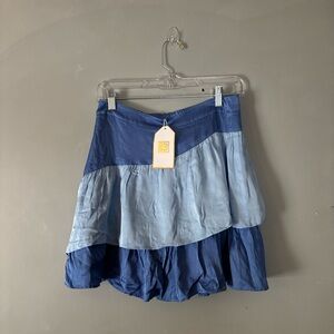 Emily McCarty Tiered Mini Skirt Blue Graident Sample Piece NWT Women’s Small